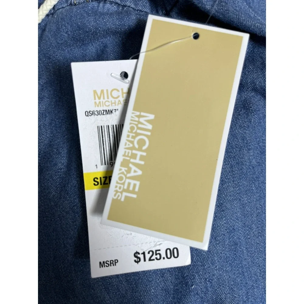 $125 NWT Michael Kors Sz M Pants Chambray Med Blue Wide Leg Pull On Rope Tie New